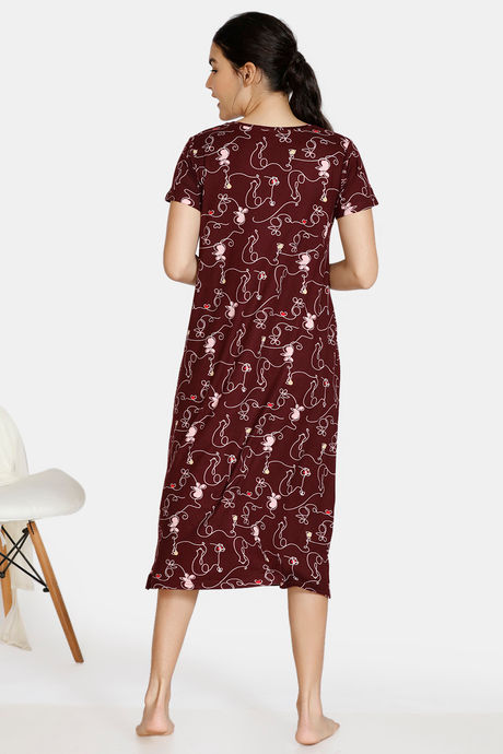 Zivame Sassy Mouse Butter- Soft Poly Knit Mid Length Nightdress - Wine — image 3