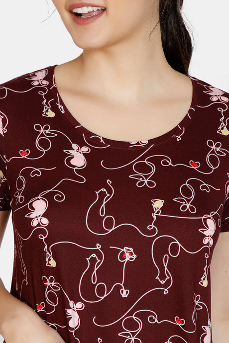 Zivame Sassy Mouse Butter- Soft Poly Knit Mid Length Nightdress - Wine — image 4