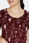Zivame Sassy Mouse Butter- Soft Poly Knit Mid Length Nightdress - Wine — thumbnail 4