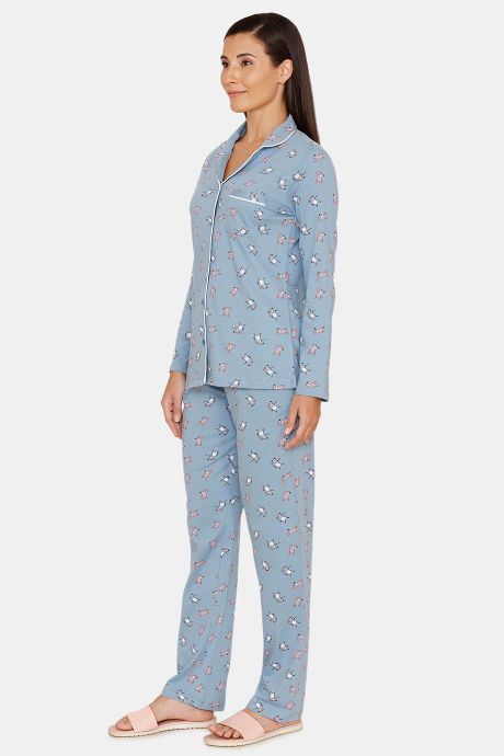 Zivame Sassy Mouse Knit Cotton Pyjama Set - Blue — image 2