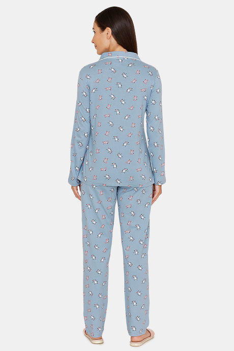 Zivame Sassy Mouse Knit Cotton Pyjama Set - Blue — image 3