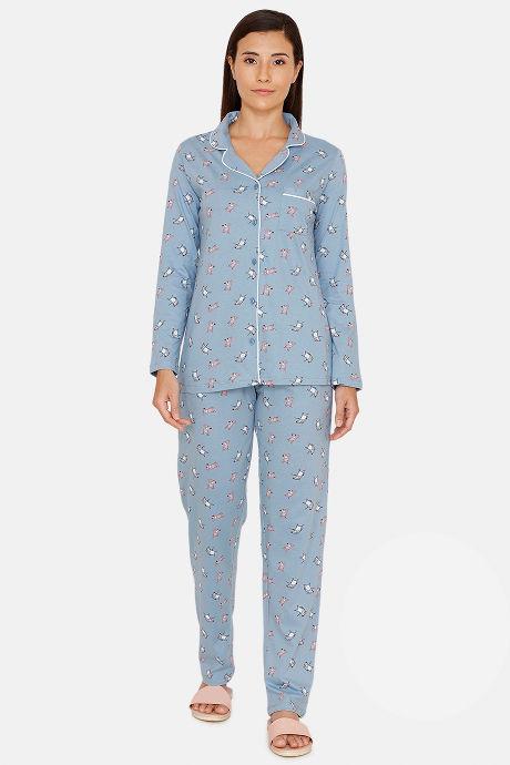 Zivame Sassy Mouse Knit Cotton Pyjama Set - Blue — image 4