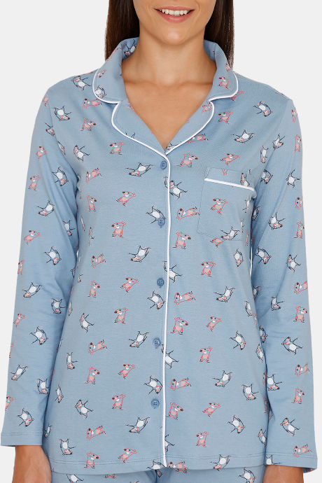 Zivame Sassy Mouse Knit Cotton Pyjama Set - Blue — image 5