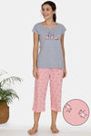 Zivame Sassy Mouse Knit Cotton Capri Set - Pink — thumbnail 1
