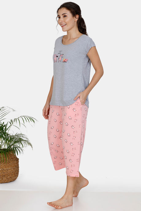 Zivame Sassy Mouse Knit Cotton Capri Set - Pink — image 2