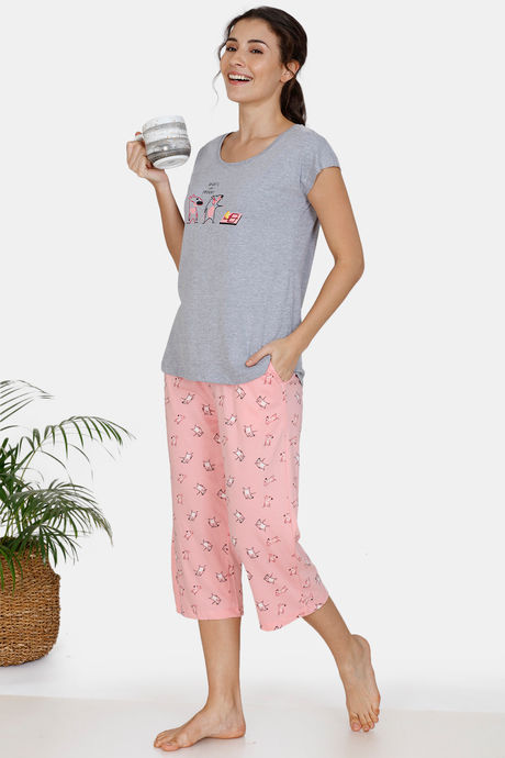 Zivame Sassy Mouse Knit Cotton Capri Set - Pink — image 4