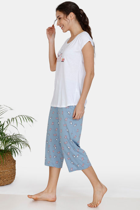 Zivame Sassy Mouse Knit Cotton Capri Set - Blue — image 2