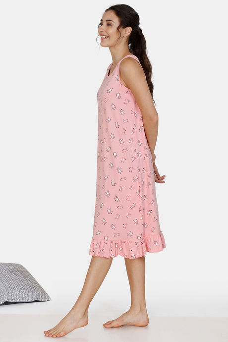 Zivame Sassy Mouse Knit Cotton Knee Length Nightdress - Candy Pink — image 2