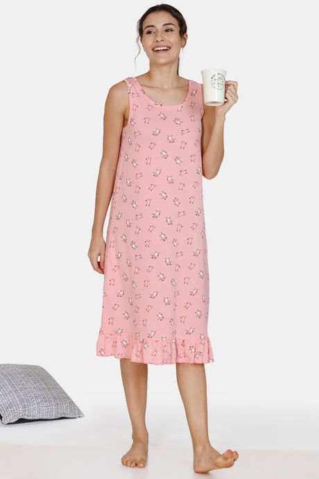 Zivame Sassy Mouse Knit Cotton Knee Length Nightdress - Candy Pink — image 4