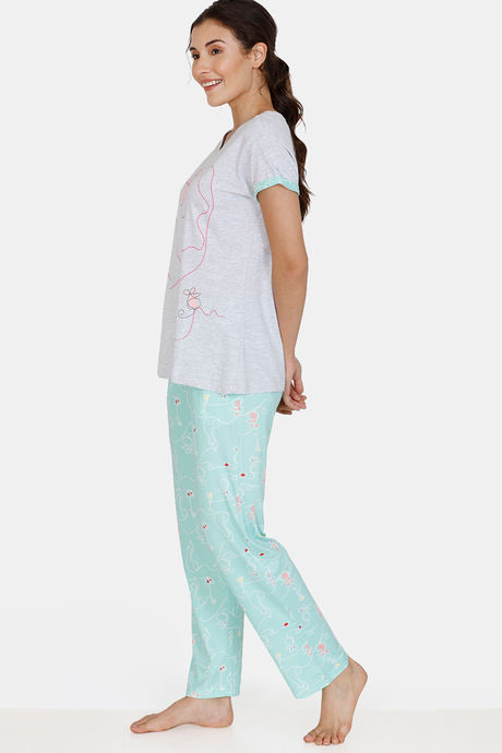 Zivame Sassy Mouse Poly Elastane Pyjama Set - Green — image 2