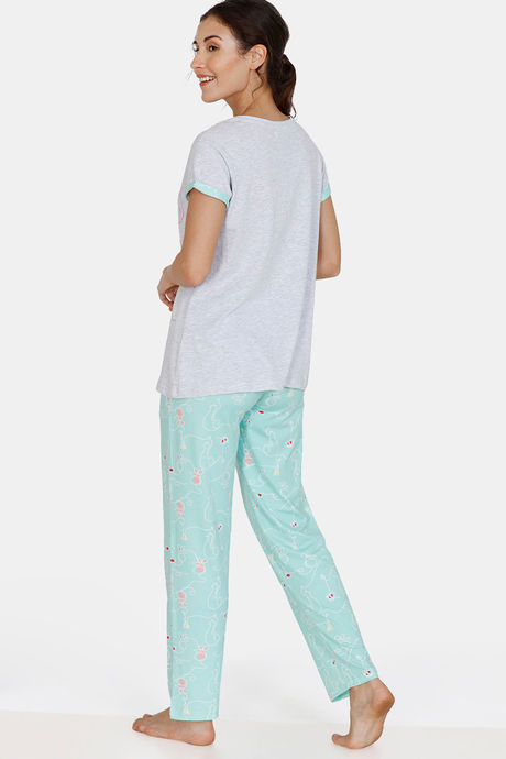 Zivame Sassy Mouse Poly Elastane Pyjama Set - Green — image 3