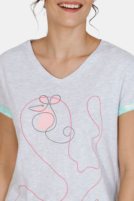Zivame Sassy Mouse Poly Elastane Pyjama Set - Green — image 5