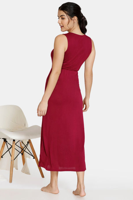 Zivame Matte & Shine Viscose Mid Length Nightdress - Purple — image 3