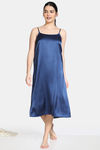 Zivame Soft Ruffles Satin Mid Length Nightdress - Medieval Blue — thumbnail 1
