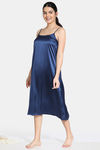 Zivame Soft Ruffles Satin Mid Length Nightdress - Medieval Blue — thumbnail 2