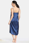 Zivame Soft Ruffles Satin Mid Length Nightdress - Medieval Blue — thumbnail 3