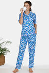 Zivame Bohemian Magic Rayon Pyjama Set - Blue — thumbnail 4