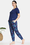 Zivame Paper Town Butter-Soft Poly Knit Pyjama Set - Medieval Blue — thumbnail 2