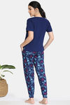 Zivame Paper Town Butter-Soft Poly Knit Pyjama Set - Medieval Blue — thumbnail 3