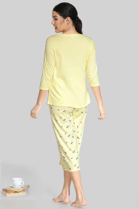 Zivame Paper Town Knit Cotton Capri Set - Yellow — image 3