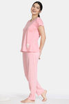 Zivame Paper Town Knit Cotton Pyjama Set - Pink Icing — thumbnail 2