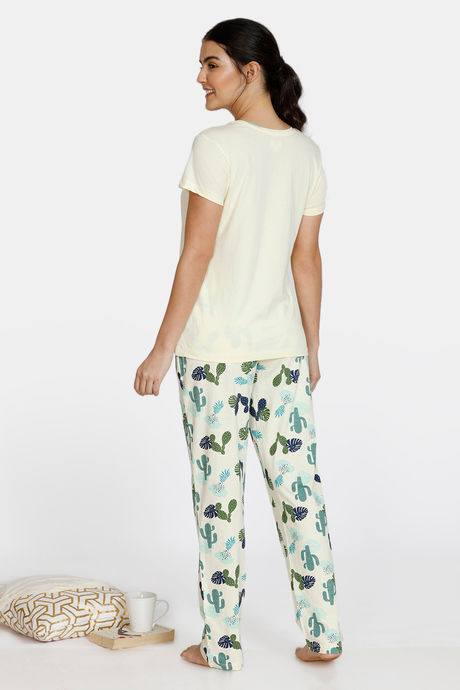 Zivame Texas Dreaming Knit Cotton Pyjama Set - Yellow — image 3