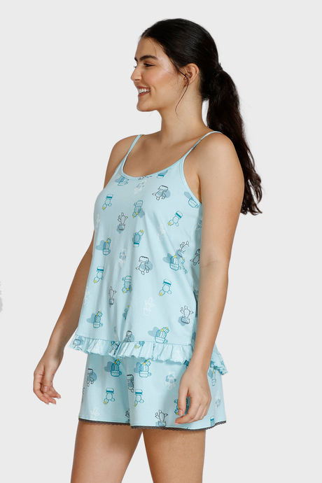 Zivame Texas Dreaming Knit Cotton Shorts Set - Blue — image 2