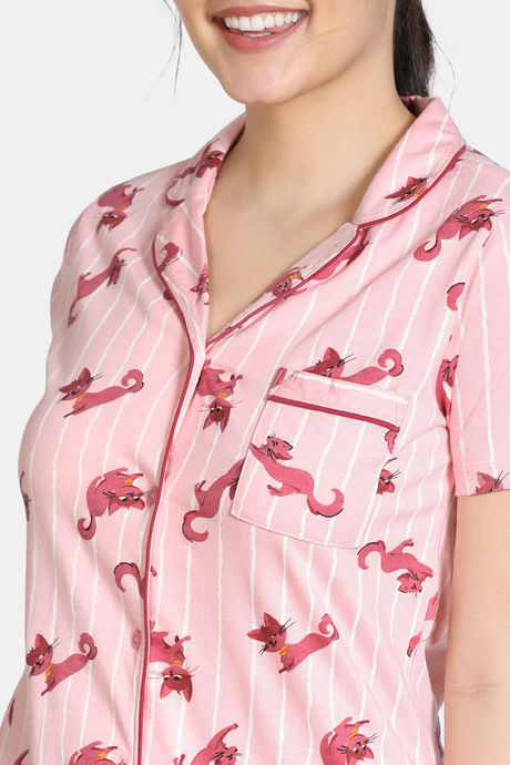 Zivame Bob & Berry Knit Cotton Pyjama Set - Powder Pink — image 4