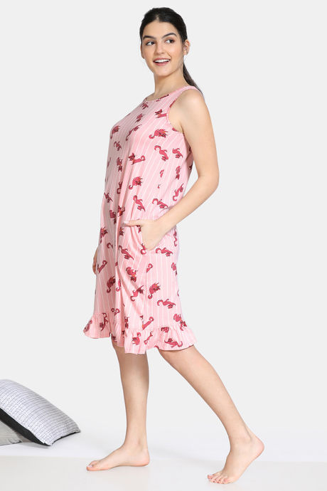 Zivame Bob & Berry Knit Cotton Knee Length Nightdress - Pink — image 2