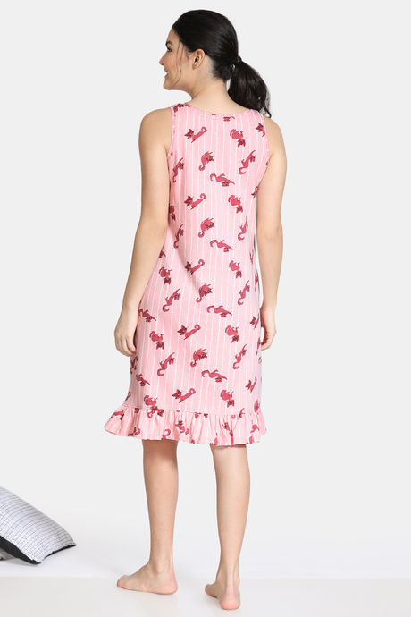 Zivame Bob & Berry Knit Cotton Knee Length Nightdress - Pink — image 3