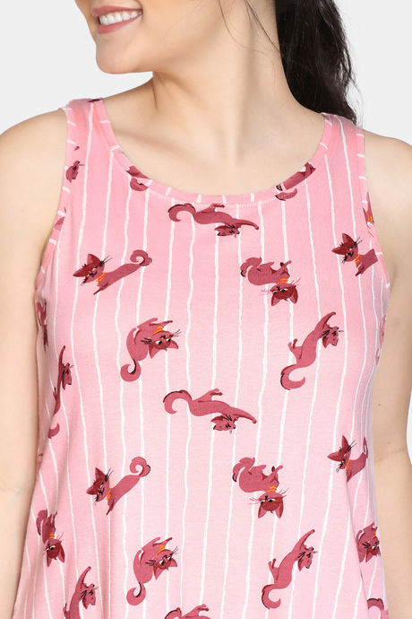 Zivame Bob & Berry Knit Cotton Knee Length Nightdress - Pink — image 4