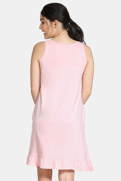 Zivame Bob & Berry Knit Cotton Knee Length Nightdress - Pink — image 3