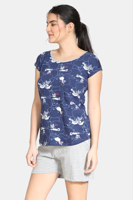 Zivame Bob & Berry Knit Cotton Shorts Set - Medieval Blue — image 2