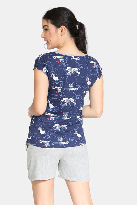 Zivame Bob & Berry Knit Cotton Shorts Set - Medieval Blue — image 3