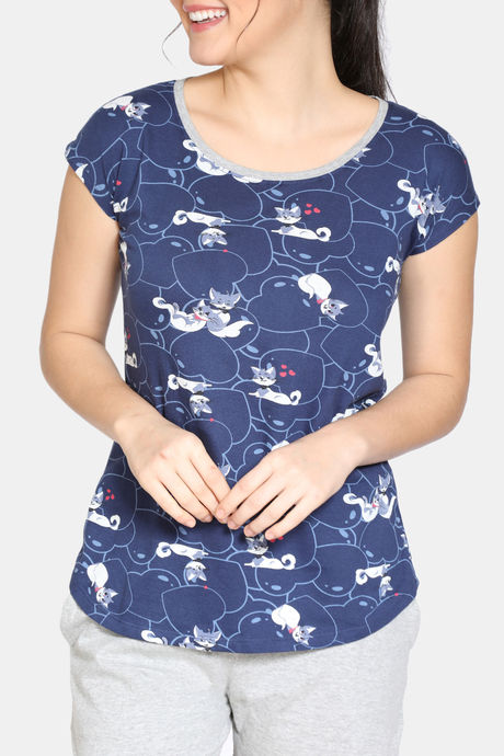 Zivame Bob & Berry Knit Cotton Shorts Set - Medieval Blue — image 4