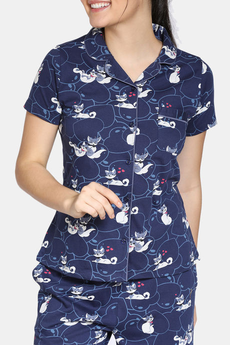 Zivame Bob & Berry Knit Cotton Capri Set - Blue — image 4
