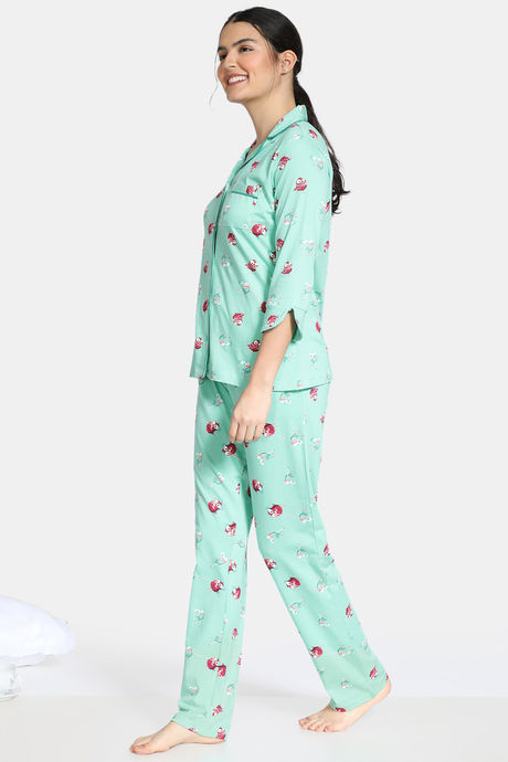 Zivame Bob & Berry Knit Cotton Pyjama Set - Green — image 2