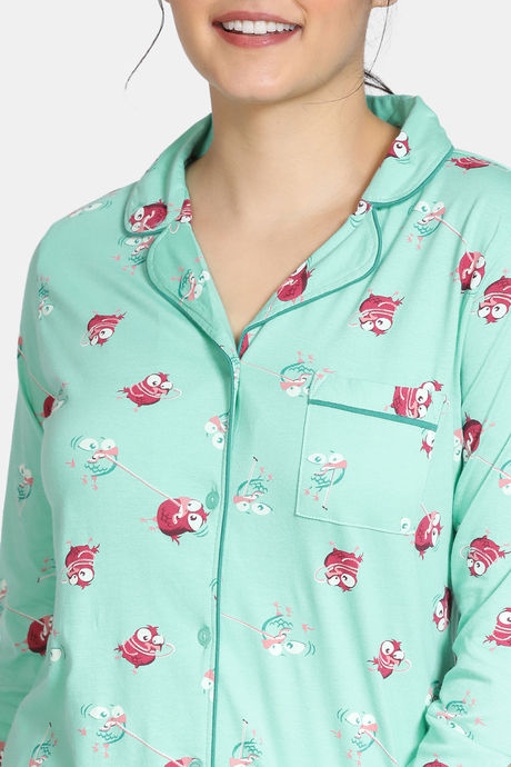 Zivame Bob & Berry Knit Cotton Pyjama Set - Green — image 4