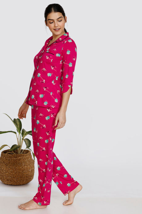 Zivame Bob & Berry Knit Cotton Pyjama Set - Maroon — image 2