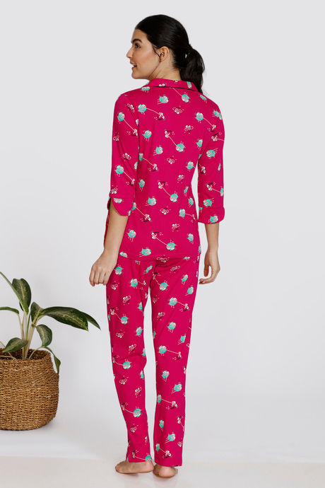 Zivame Bob & Berry Knit Cotton Pyjama Set - Maroon — image 3