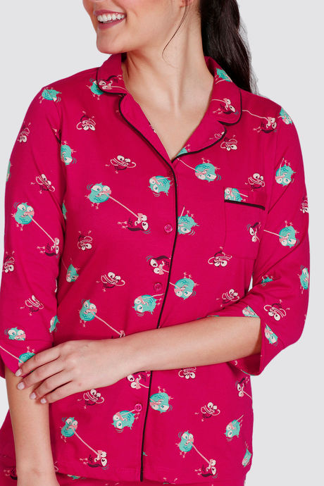 Zivame Bob & Berry Knit Cotton Pyjama Set - Maroon — image 4