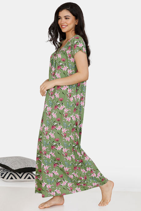 Zivame Tree Of Life Rayon Full Length Nightdress - Green — image 2