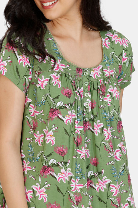 Zivame Tree Of Life Rayon Full Length Nightdress - Green — image 5
