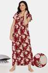 Zivame Tree Of Life Rayon Full Length Nightdress - Maroon — thumbnail 1