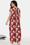 Zivame Tree Of Life Rayon Full Length Nightdress - Maroon — thumbnail 3