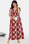 Zivame Tree Of Life Rayon Full Length Nightdress - Maroon — thumbnail 4