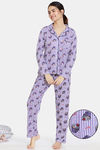 Zivame Sweet Treats Cotton Pyjama Set - Purple — thumbnail 1