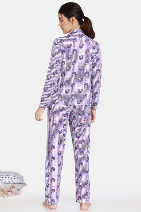 Zivame Sweet Treats Cotton Pyjama Set - Purple — image 3