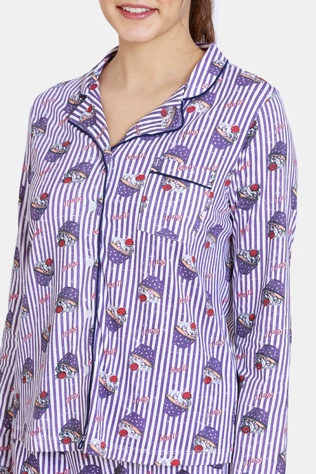 Zivame Sweet Treats Cotton Pyjama Set - Purple — image 5
