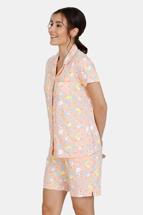 Zivame Three Musketeers Cotton Shorts Set - Peach — image 2